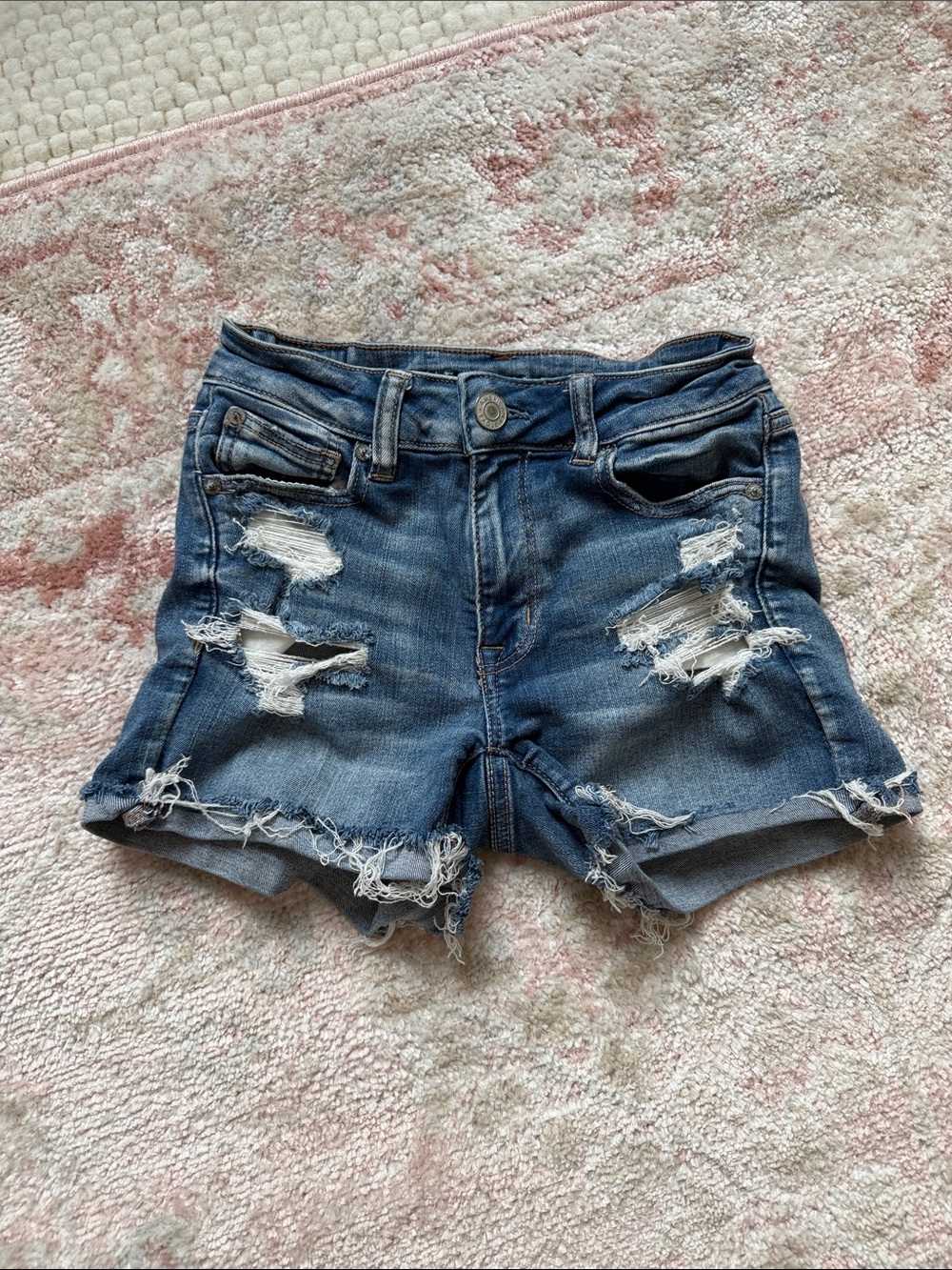 American Eagle Women's Distressed Denim Shorts - Blue